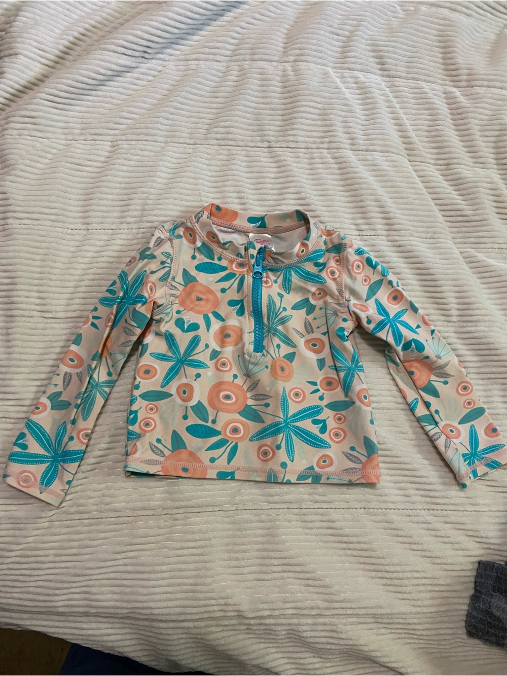 Ruffle Butts Teal & Peach Floral Long Sleeve Rashguard